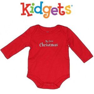 KIDGETS Kids Baby My First Christmas Red Long Sleeve Onesies for 0-3 mos NEW